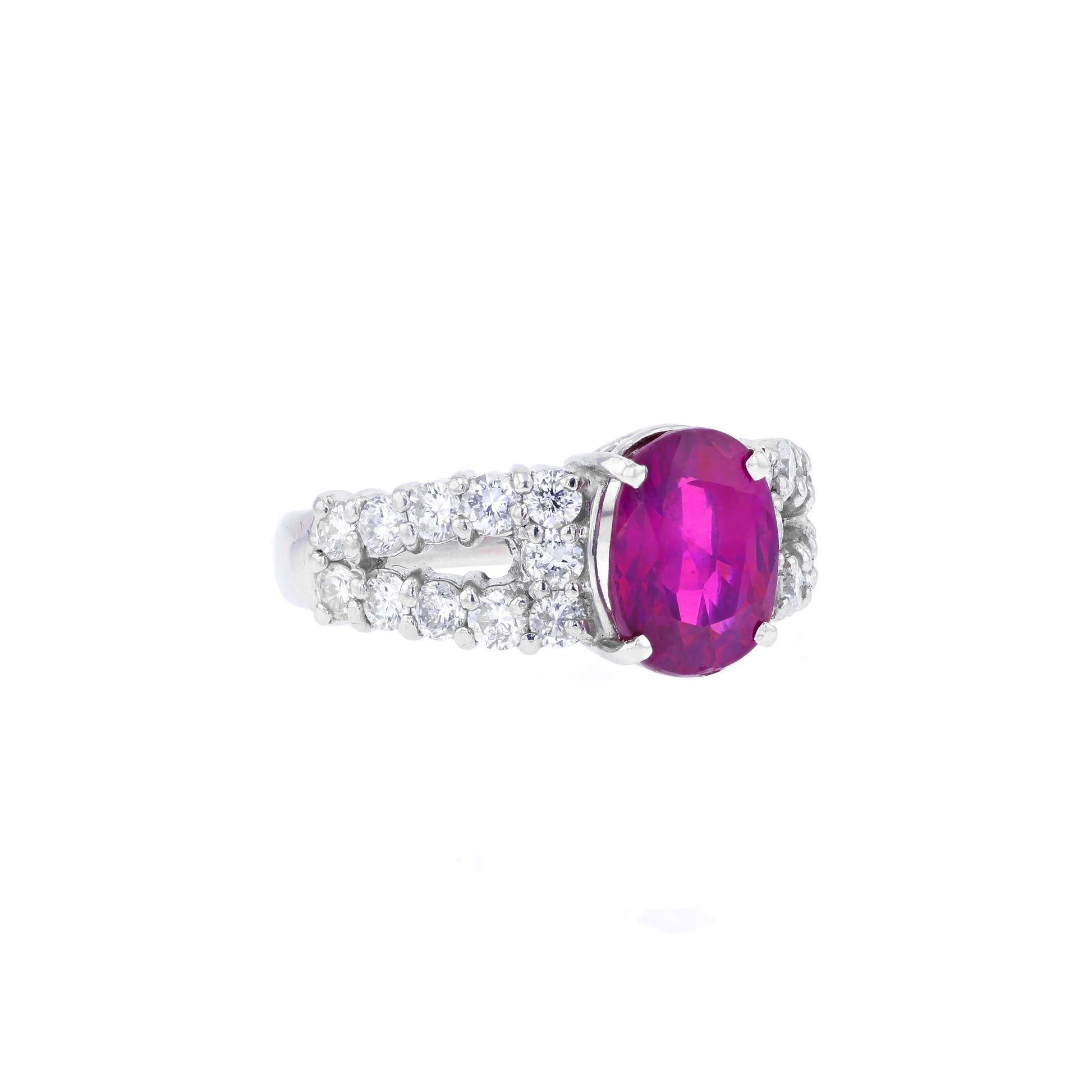PT900 Natural Unheated Purple-Red Ruby Diamond Ring