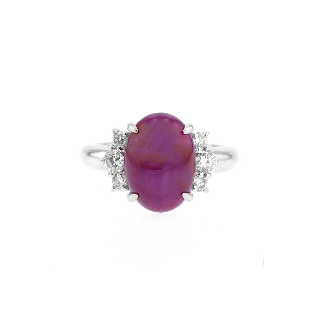PT900 Natural Unheated Purplish Red Star Ruby Diamond Ring