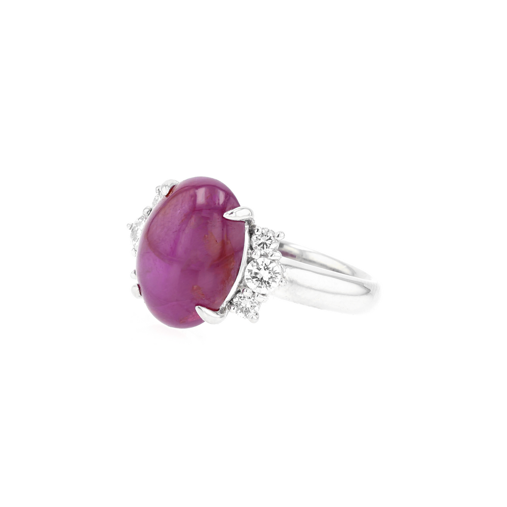 PT900 Natural Unheated Purplish Red Star Ruby Diamond Ring