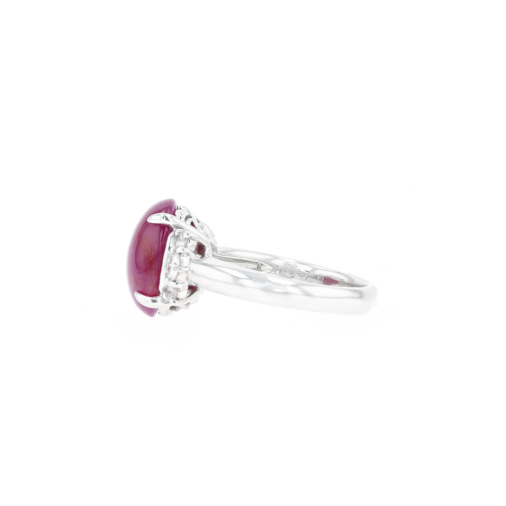 PT900 Natural Unheated Purplish Red Star Ruby Diamond Ring