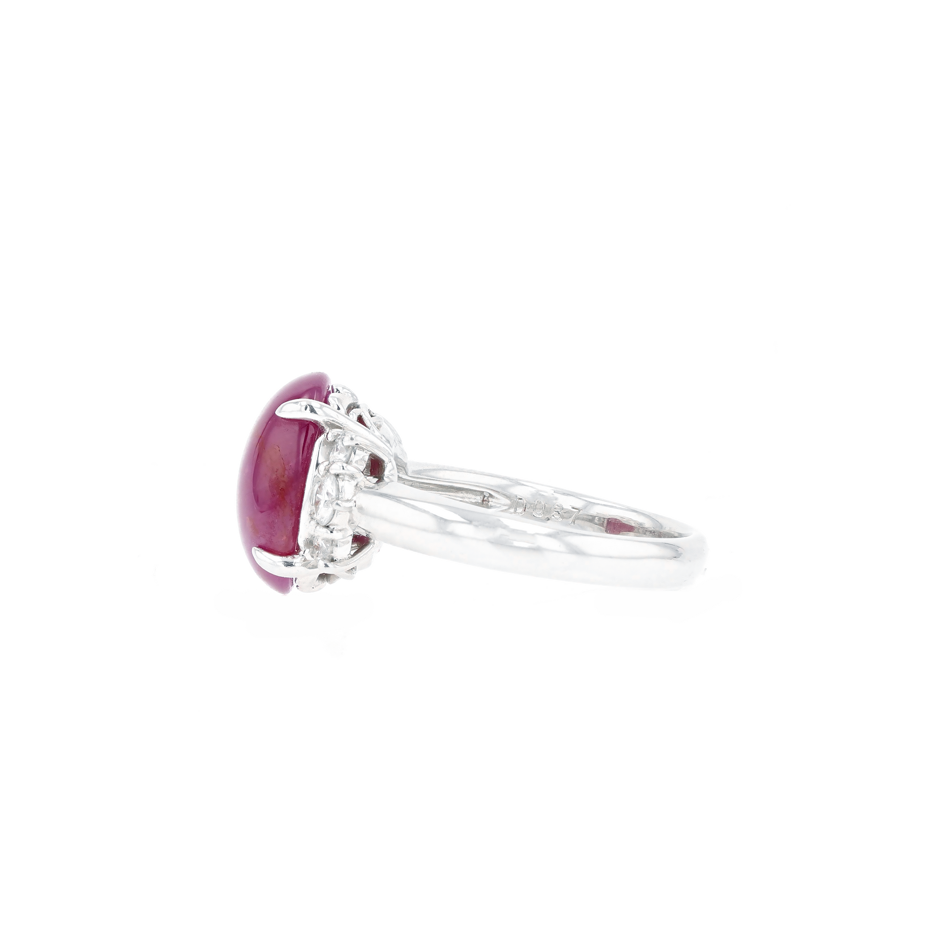 PT900 Natural Unheated Purplish Red Star Ruby Diamond Ring