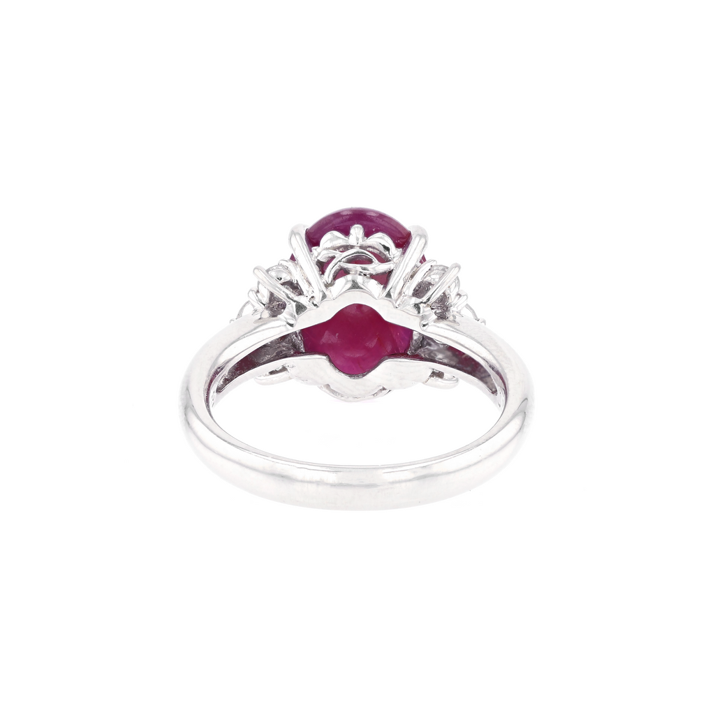 PT900 Natural Unheated Purplish Red Star Ruby Diamond Ring