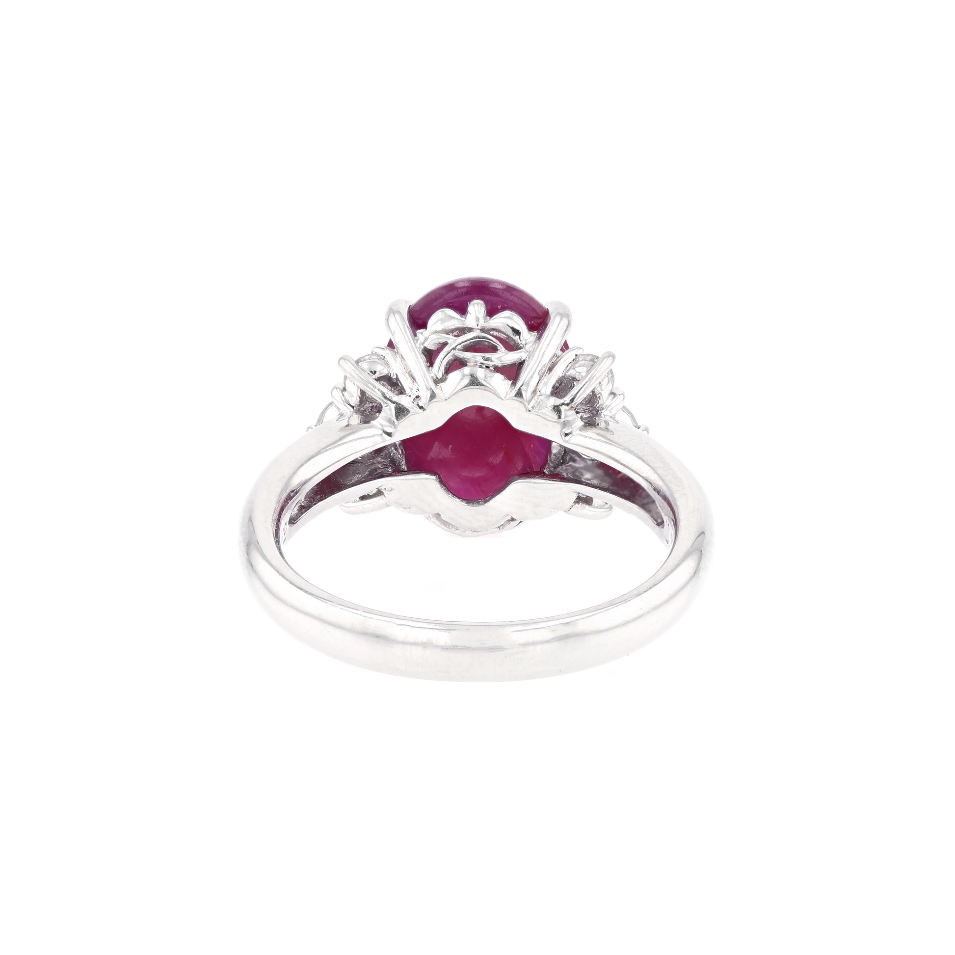 PT900 Natural Unheated Purplish Red Star Ruby Diamond Ring