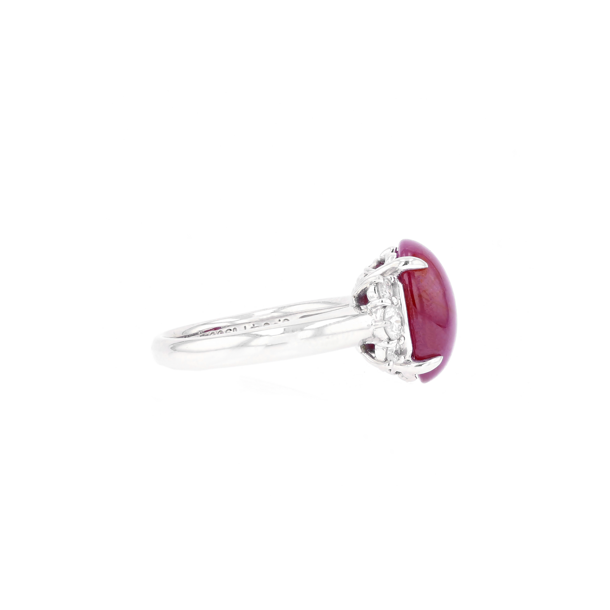PT900 Natural Unheated Purplish Red Star Ruby Diamond Ring