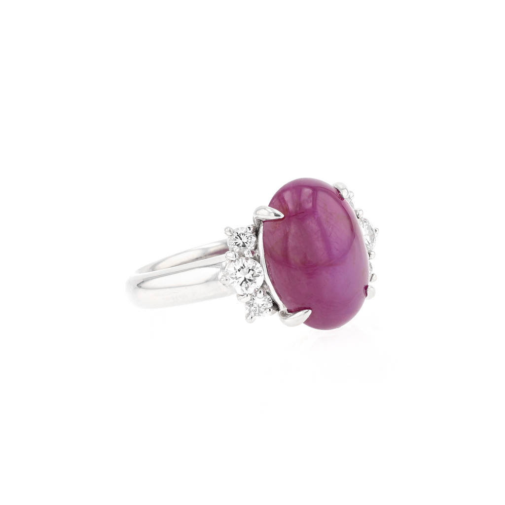 PT900 Natural Unheated Purplish Red Star Ruby Diamond Ring