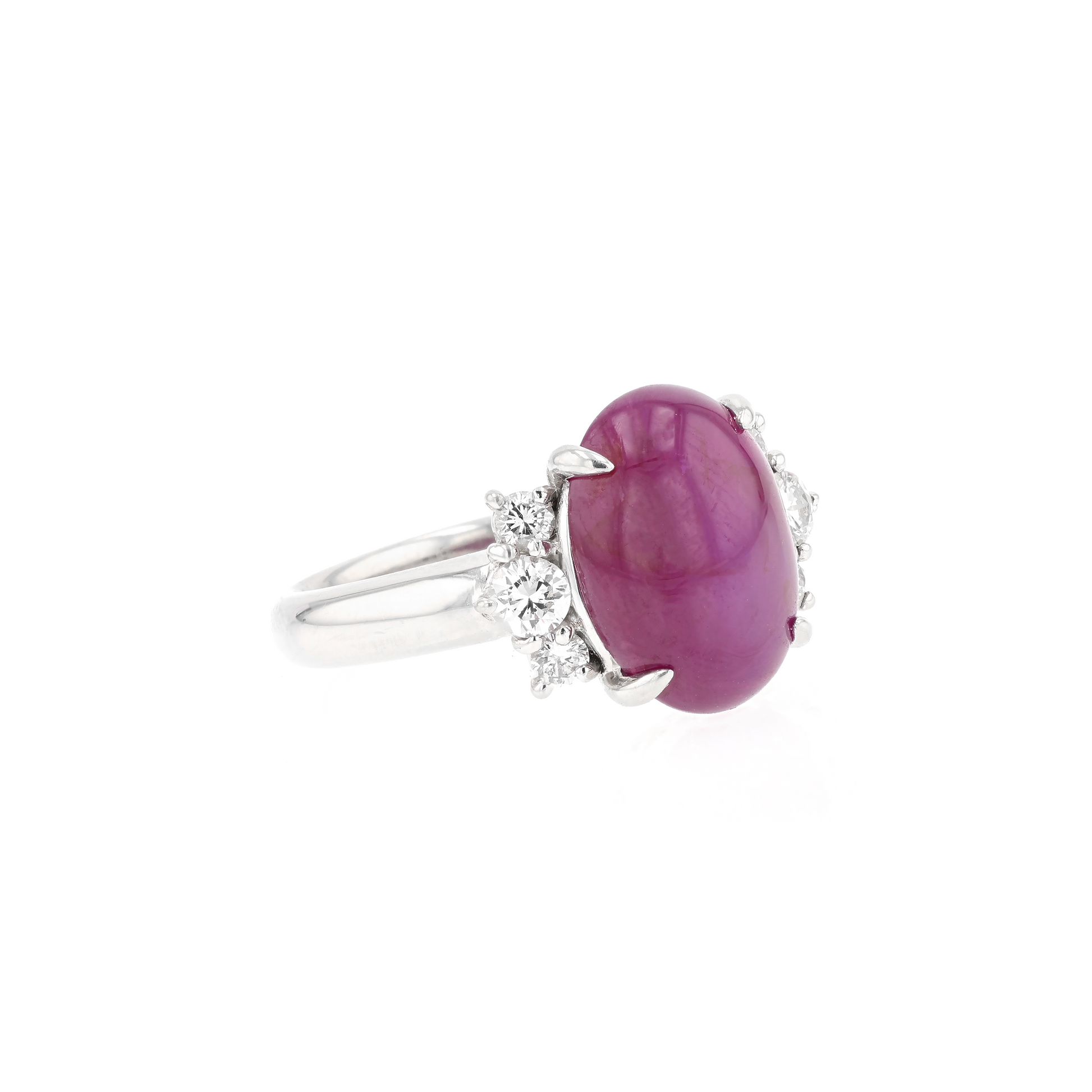 PT900 Natural Unheated Purplish Red Star Ruby Diamond Ring