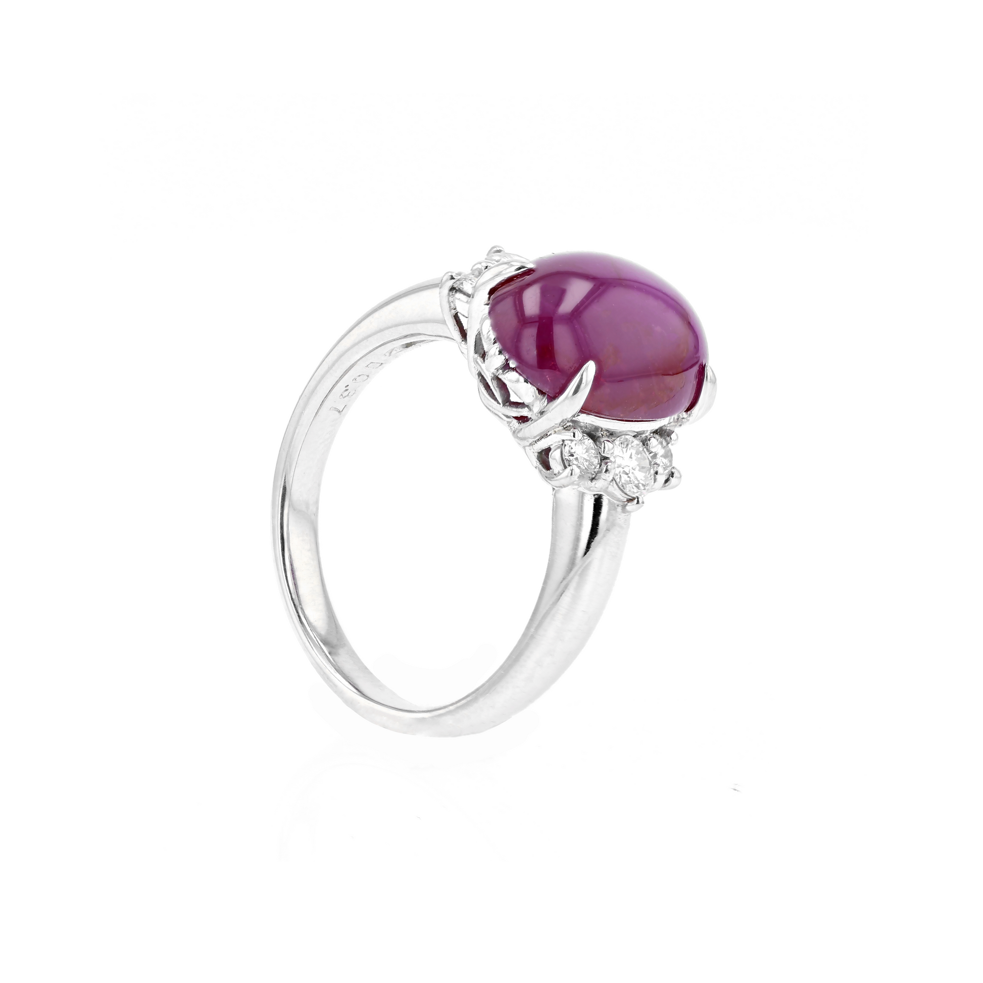 PT900 Natural Unheated Purplish Red Star Ruby Diamond Ring
