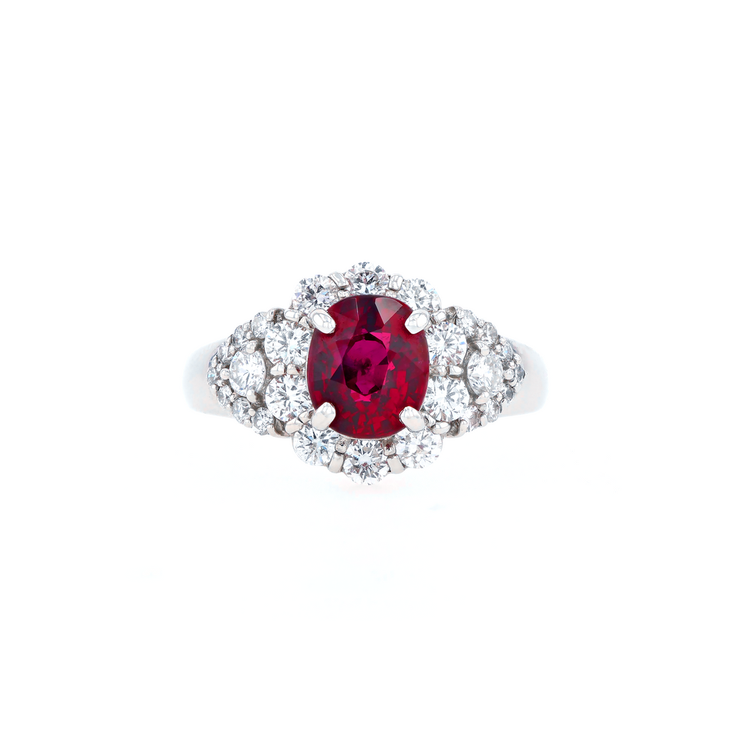PT900 Natural Unheated Vivid Pigeon's Blood Red Ruby Diamond Ring