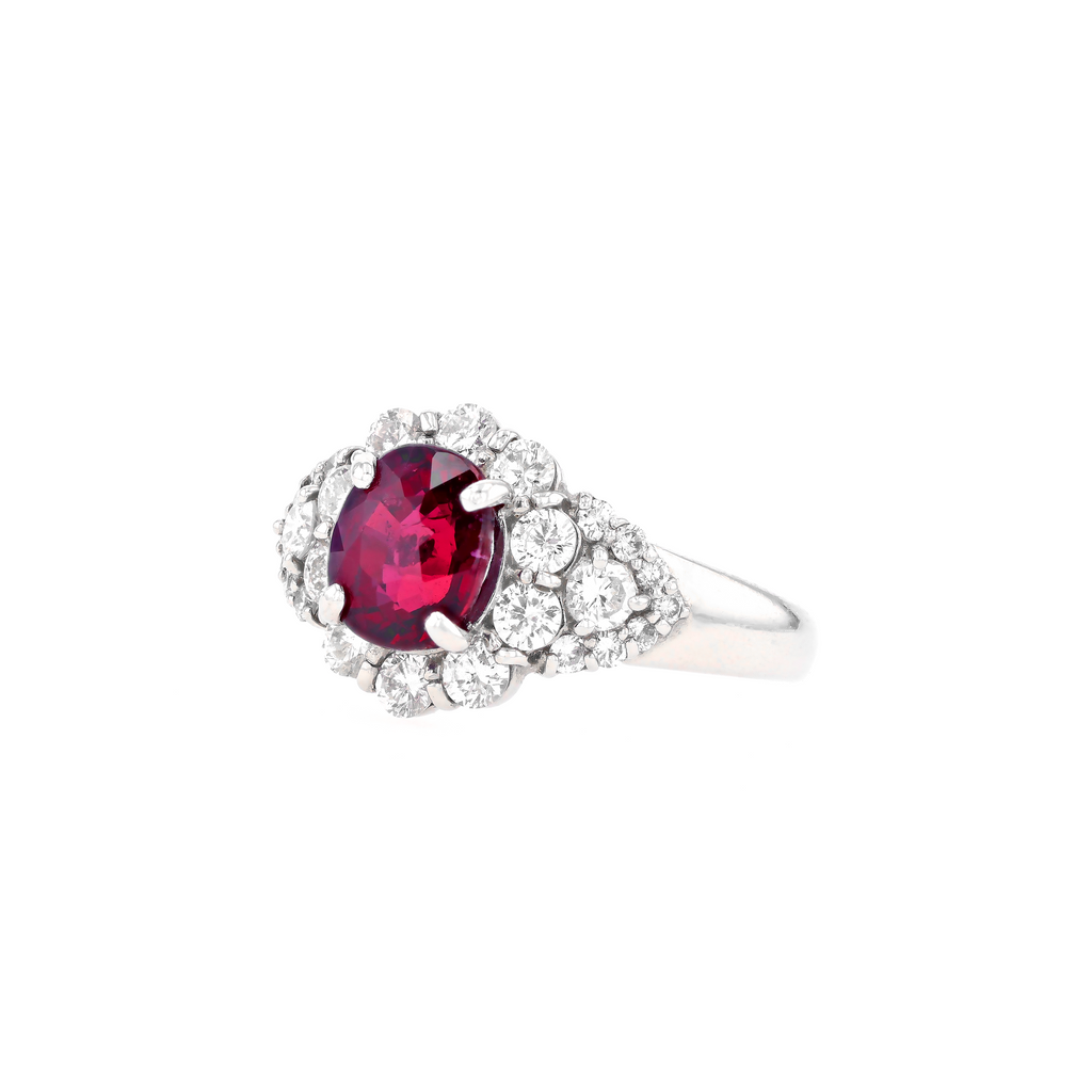 PT900 Natural Unheated Vivid Pigeon's Blood Red Ruby Diamond Ring