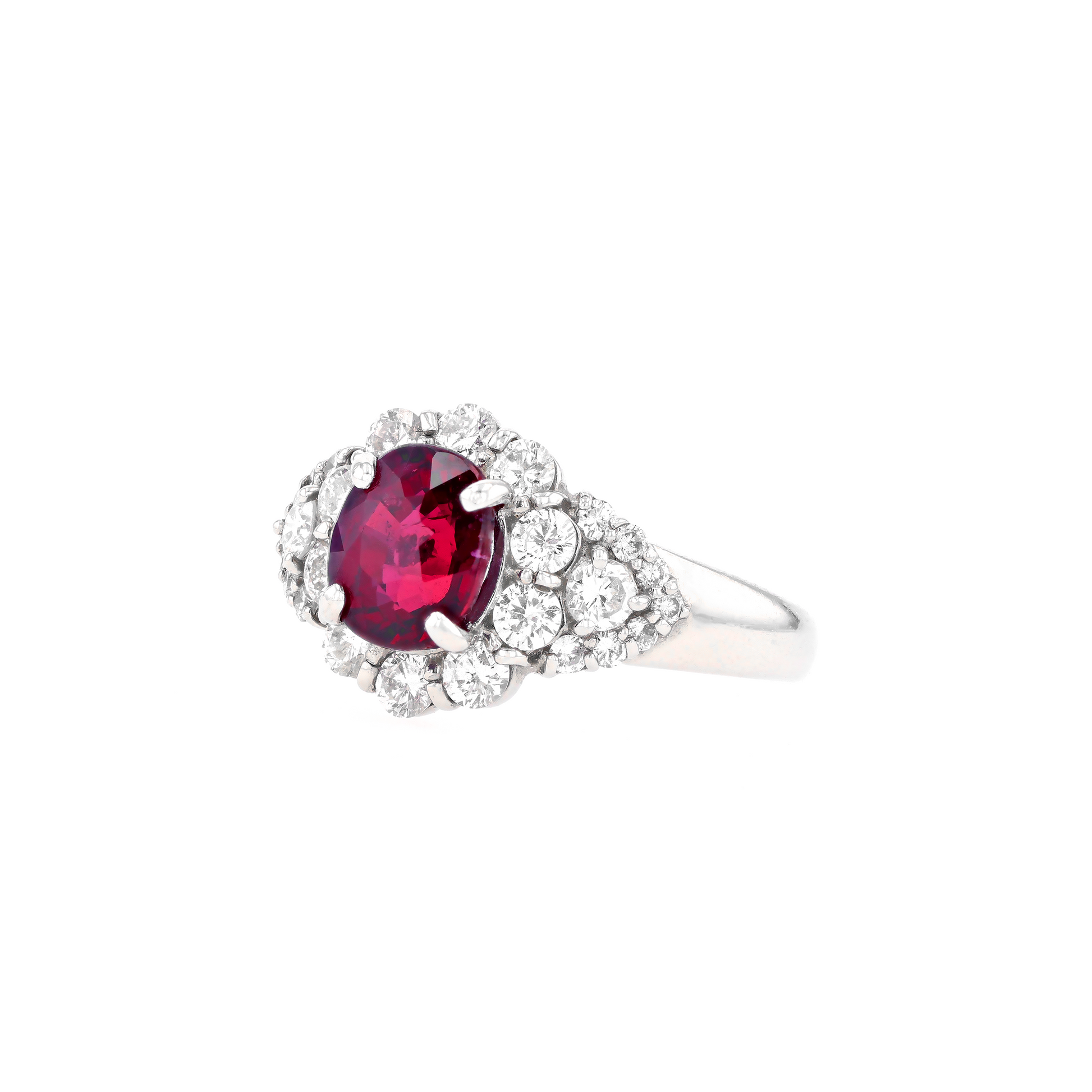 PT900 Natural Unheated Vivid Pigeon's Blood Red Ruby Diamond Ring