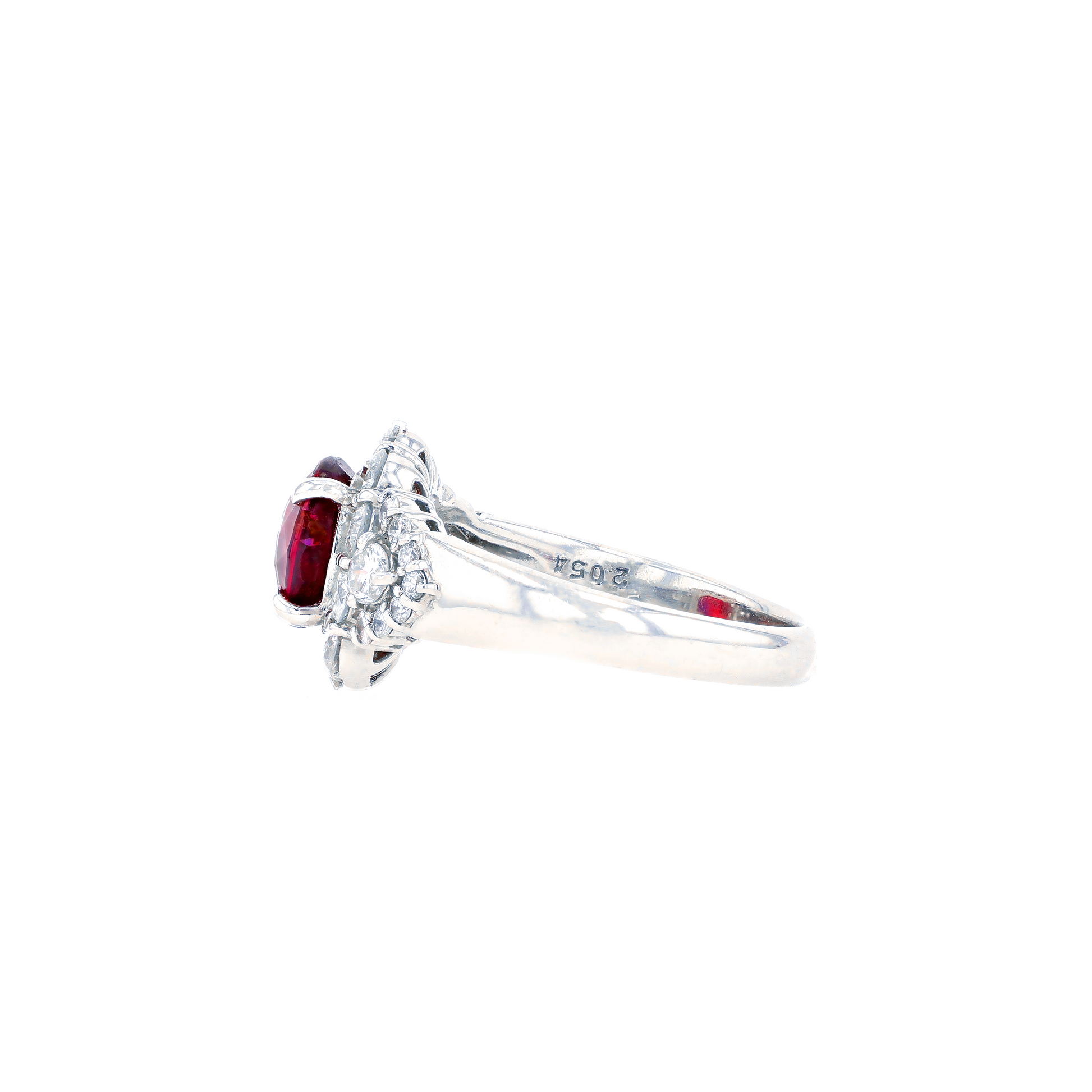 PT900 Natural Unheated Vivid Pigeon's Blood Red Ruby Diamond Ring