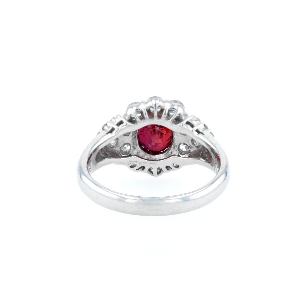 PT900 Natural Unheated Vivid Pigeon's Blood Red Ruby Diamond Ring