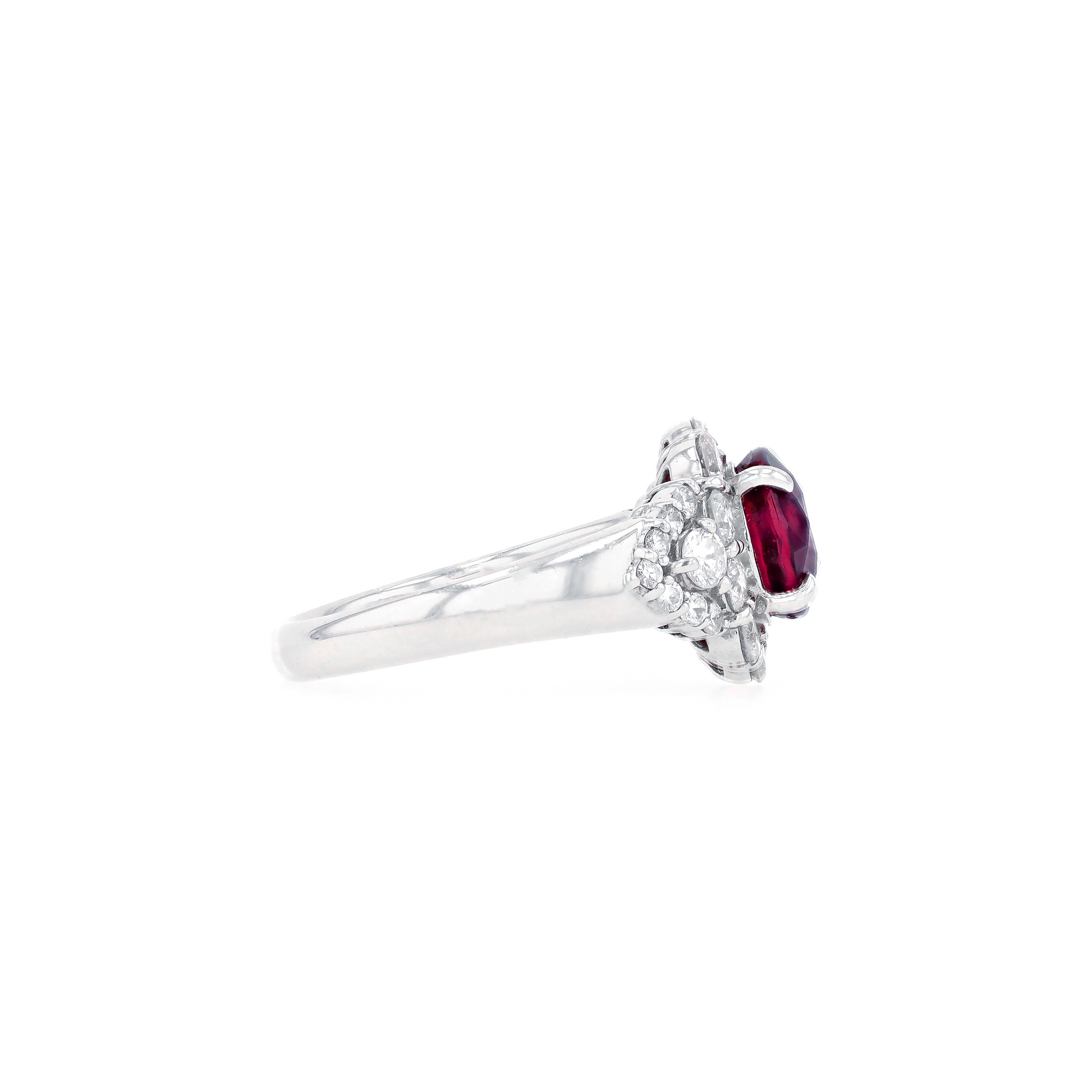 PT900 Natural Unheated Vivid Pigeon's Blood Red Ruby Diamond Ring