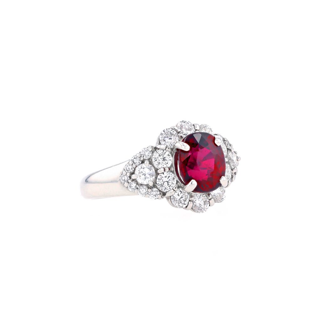 PT900 Natural Unheated Vivid Pigeon's Blood Red Ruby Diamond Ring