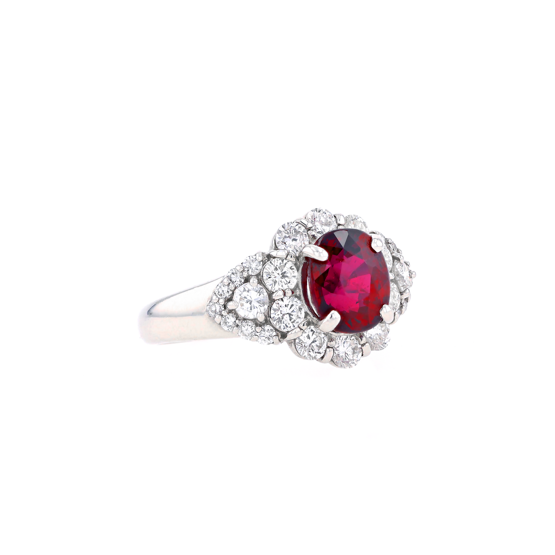 PT900 Natural Unheated Vivid Pigeon's Blood Red Ruby Diamond Ring