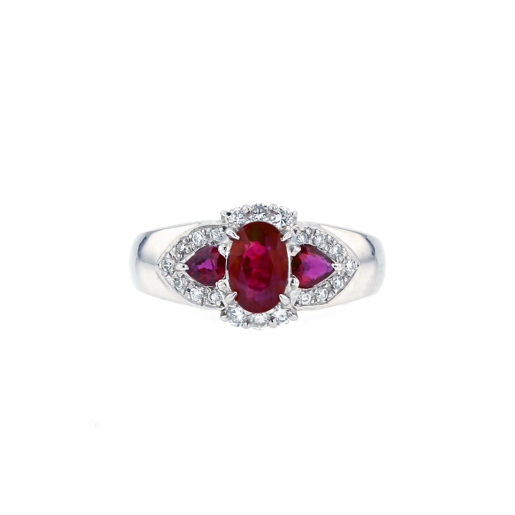 PT900 Natural Unheated Vivid Pigeon's Blood Red Ruby Diamond Ring