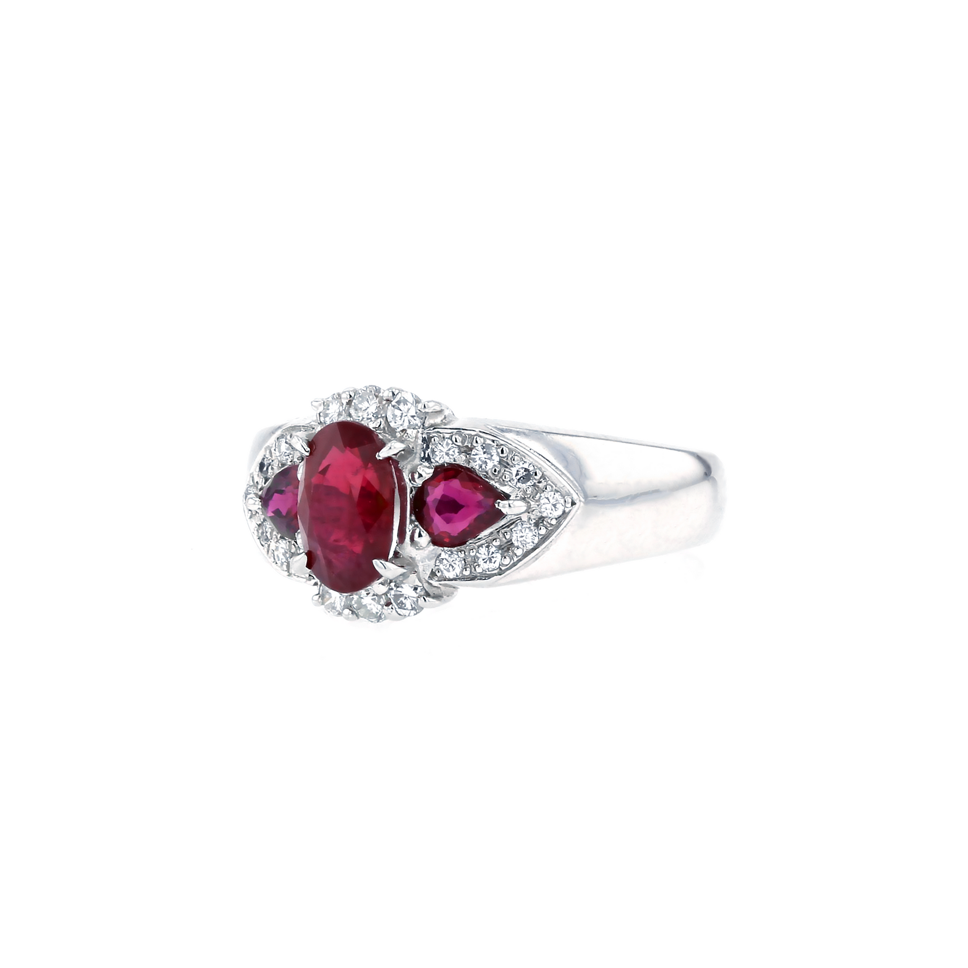 PT900 Natural Unheated Vivid Pigeon's Blood Red Ruby Diamond Ring