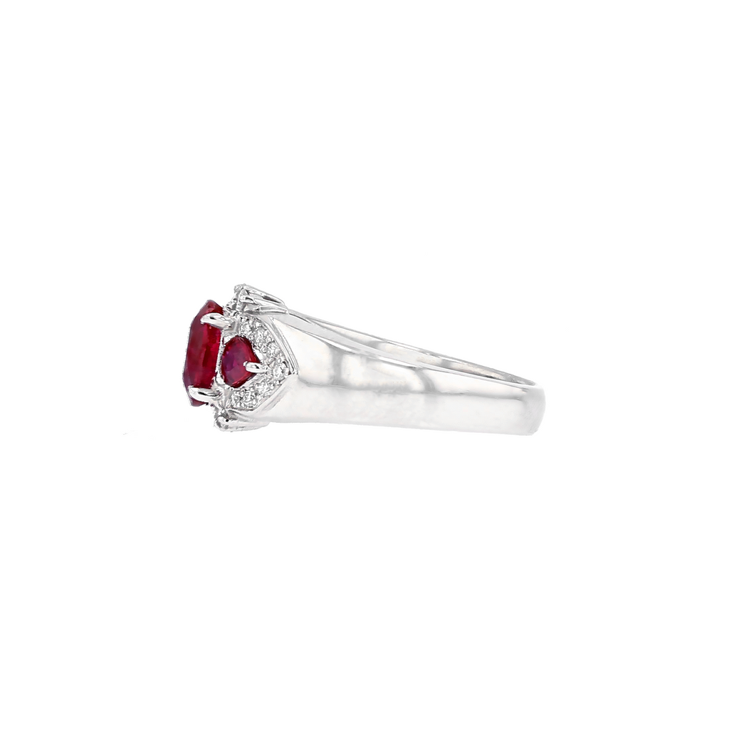 PT900 Natural Unheated Vivid Pigeon's Blood Red Ruby Diamond Ring