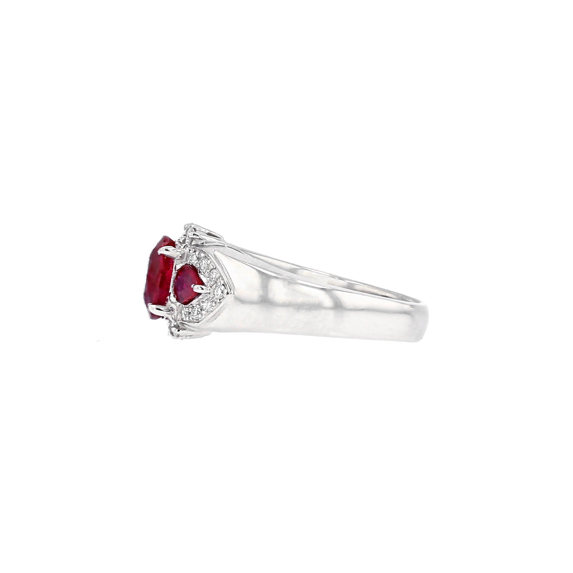 PT900 Natural Unheated Vivid Pigeon's Blood Red Ruby Diamond Ring