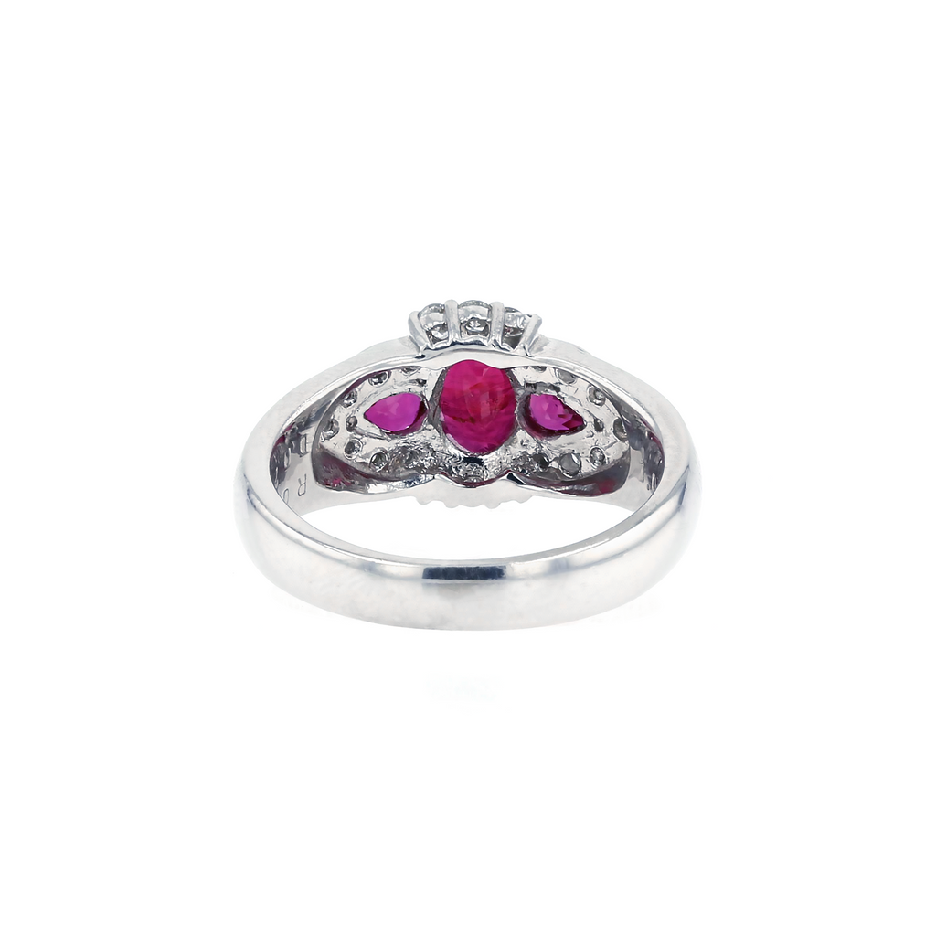 PT900 Natural Unheated Vivid Pigeon's Blood Red Ruby Diamond Ring