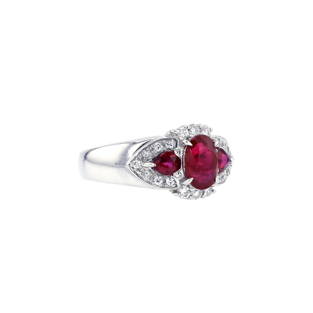PT900 Natural Unheated Vivid Pigeon's Blood Red Ruby Diamond Ring