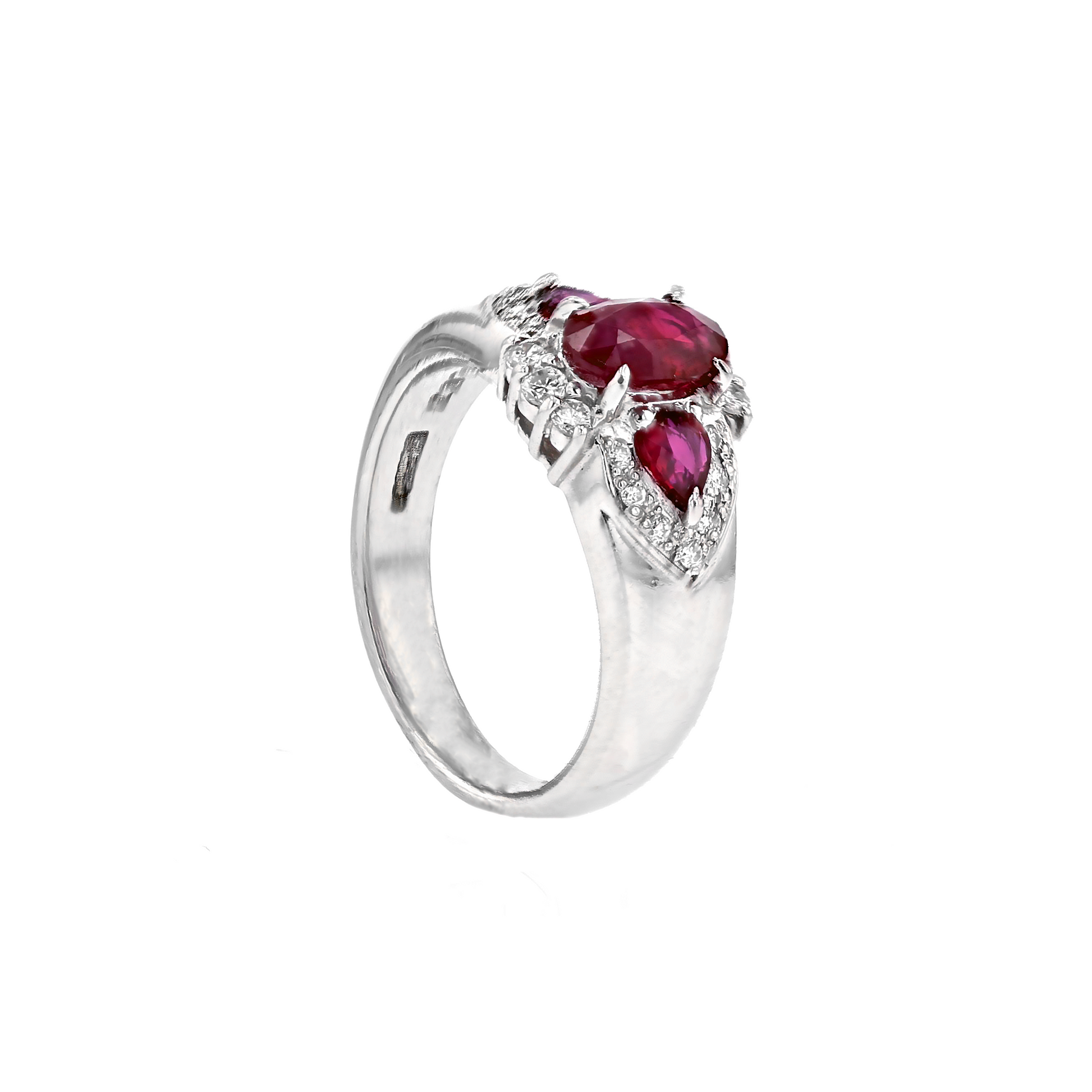 PT900 Natural Unheated Vivid Pigeon's Blood Red Ruby Diamond Ring