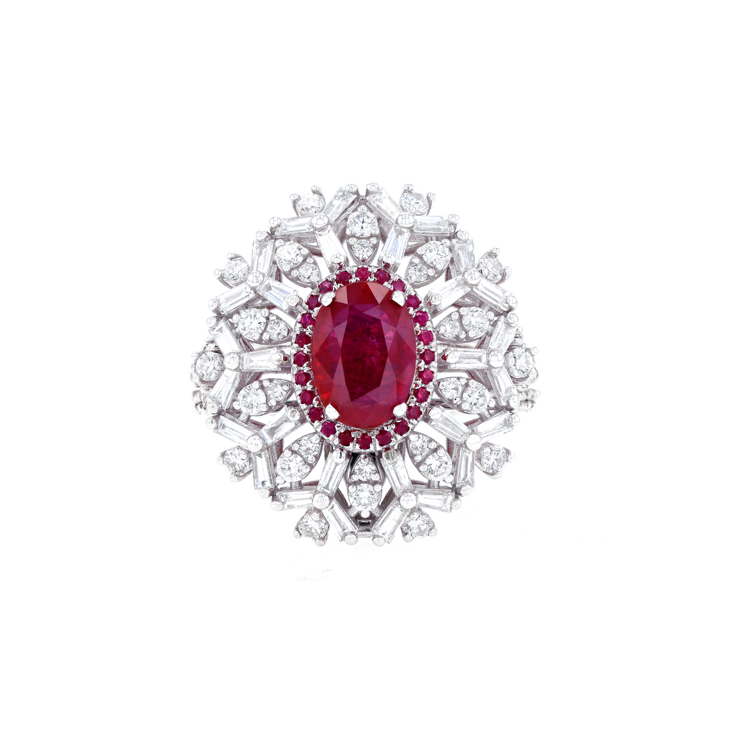 18KG Natural Unheated Red Ruby Diamond Ring/Pendant