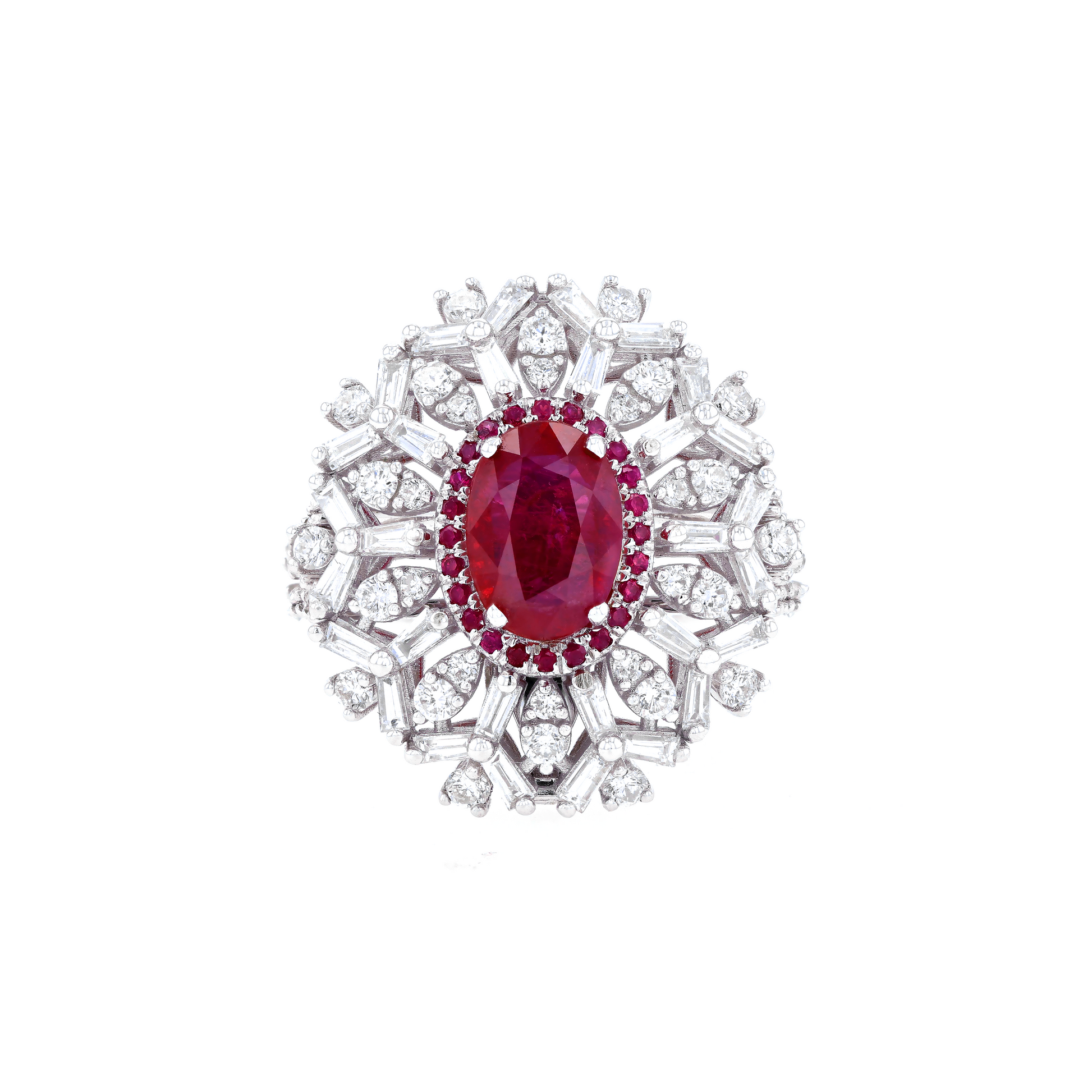 18KG Natural Unheated Red Ruby Diamond Ring/Pendant