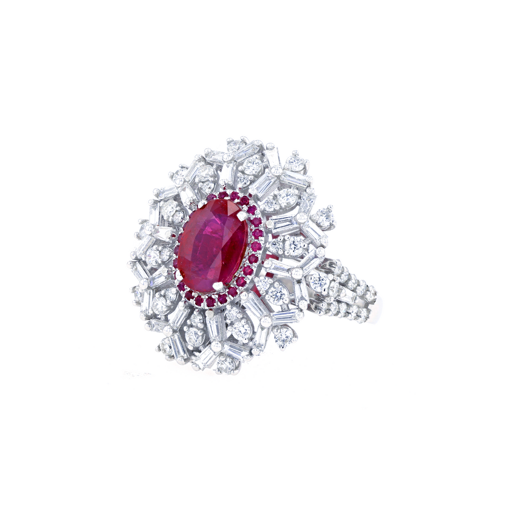 18KG Natural Unheated Red Ruby Diamond Ring/Pendant
