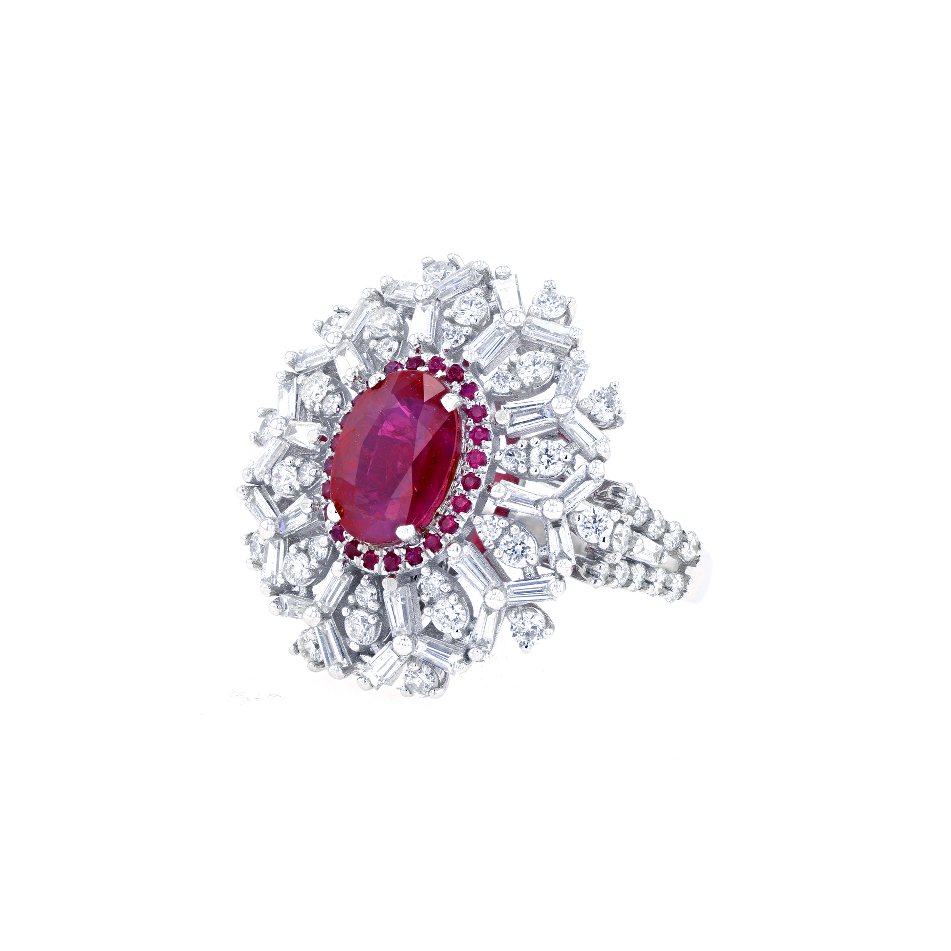 18KG Natural Unheated Red Ruby Diamond Ring/Pendant