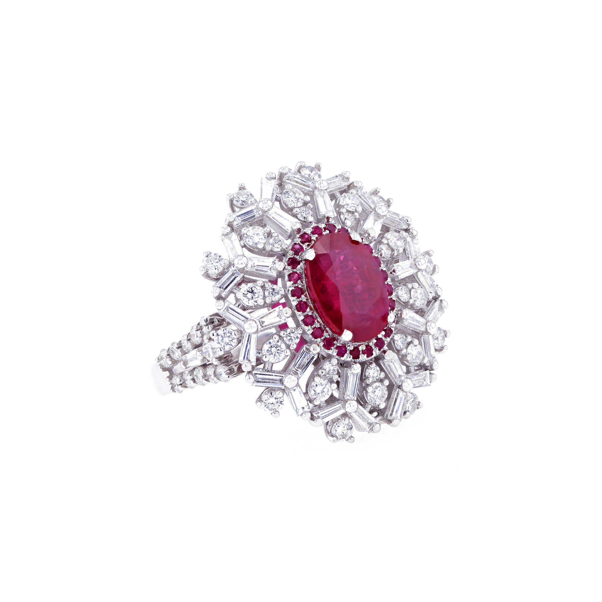 18KG Natural Unheated Red Ruby Diamond Ring/Pendant