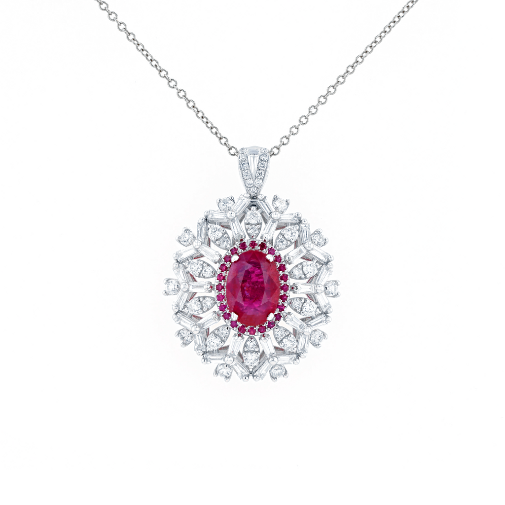 18KG Natural Unheated Red Ruby Diamond Ring/Pendant