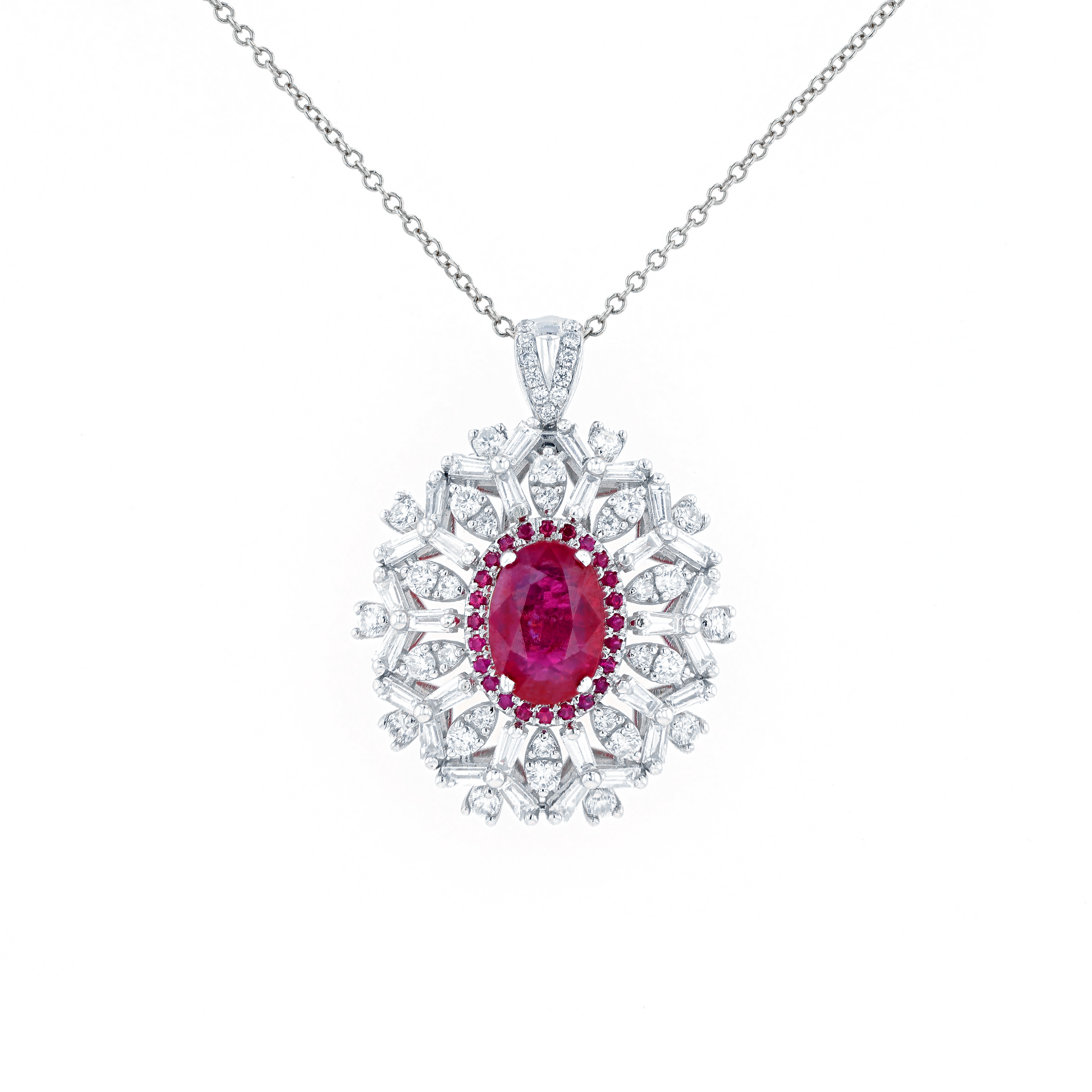 18KG Natural Unheated Red Ruby Diamond Ring/Pendant