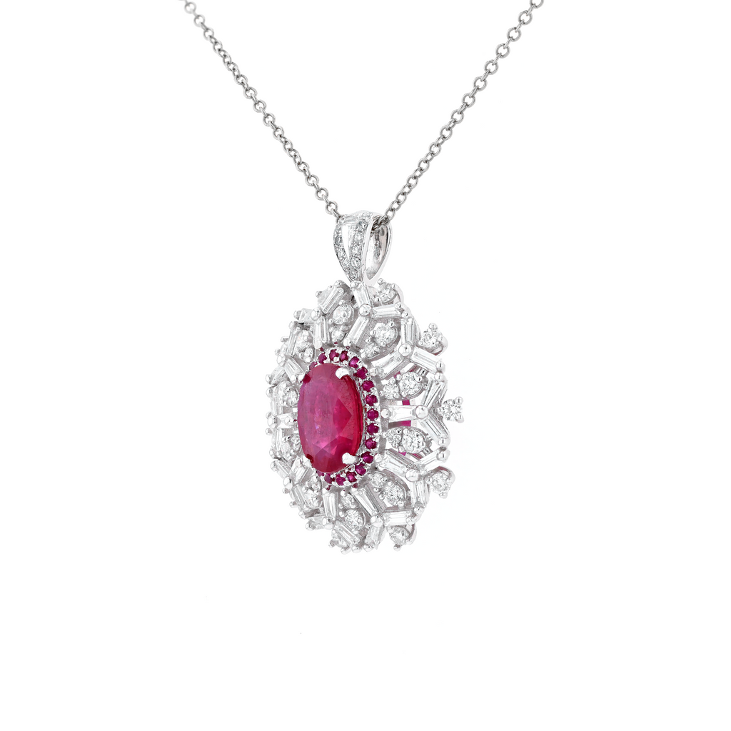 18KG Natural Unheated Red Ruby Diamond Ring/Pendant