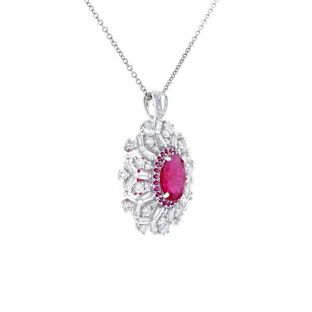 18KG Natural Unheated Red Ruby Diamond Ring/Pendant