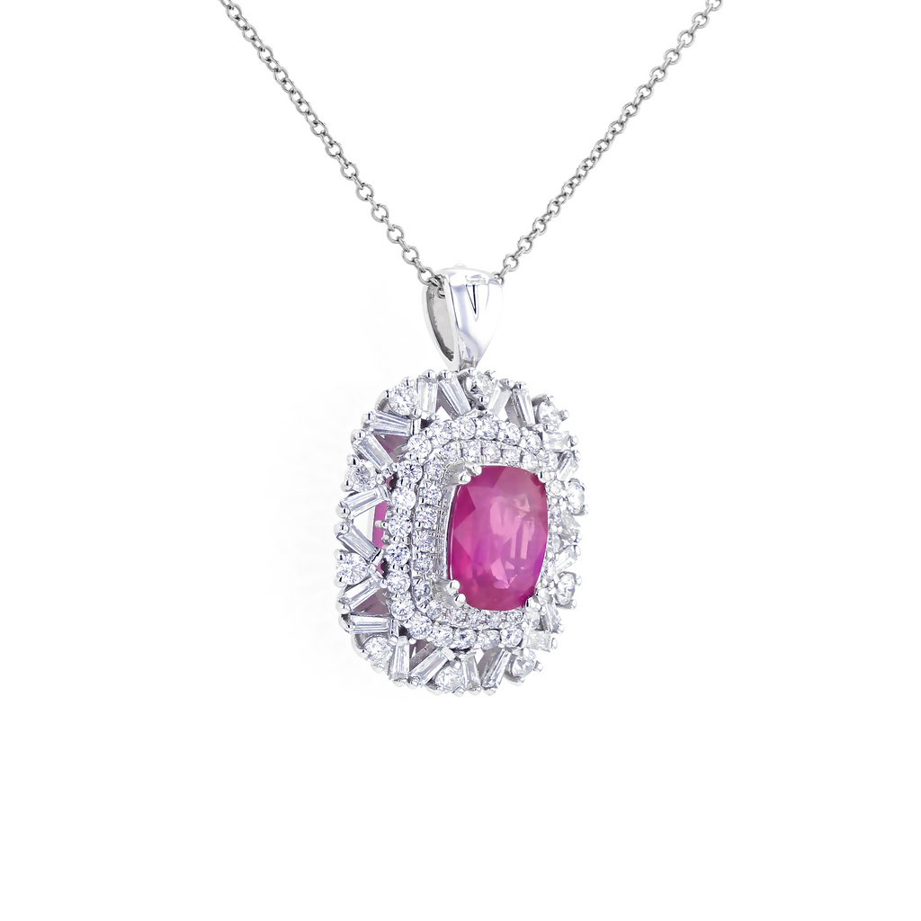 18KG Natural Unheated Pinkish Red Ruby Diamond Ring/ Pendant