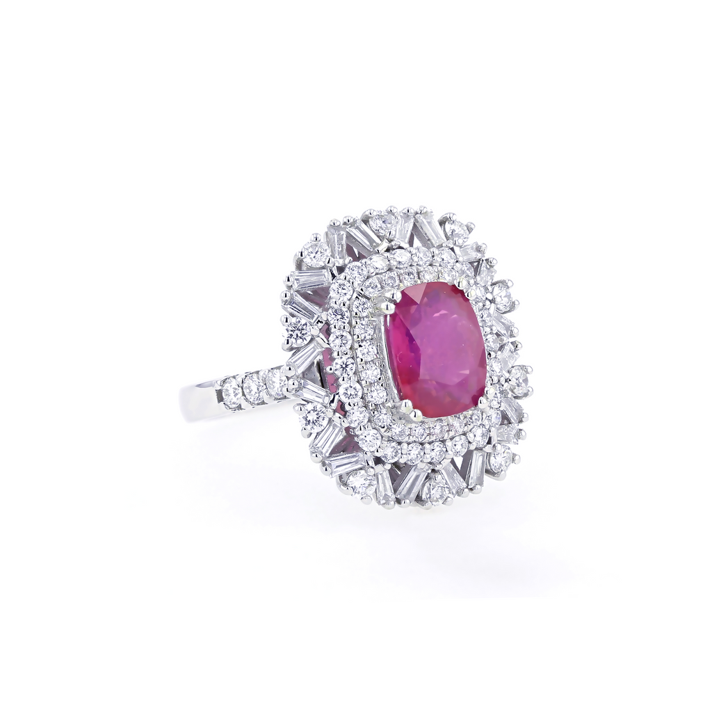 18KG Natural Unheated Pinkish Red Ruby Diamond Ring/ Pendant