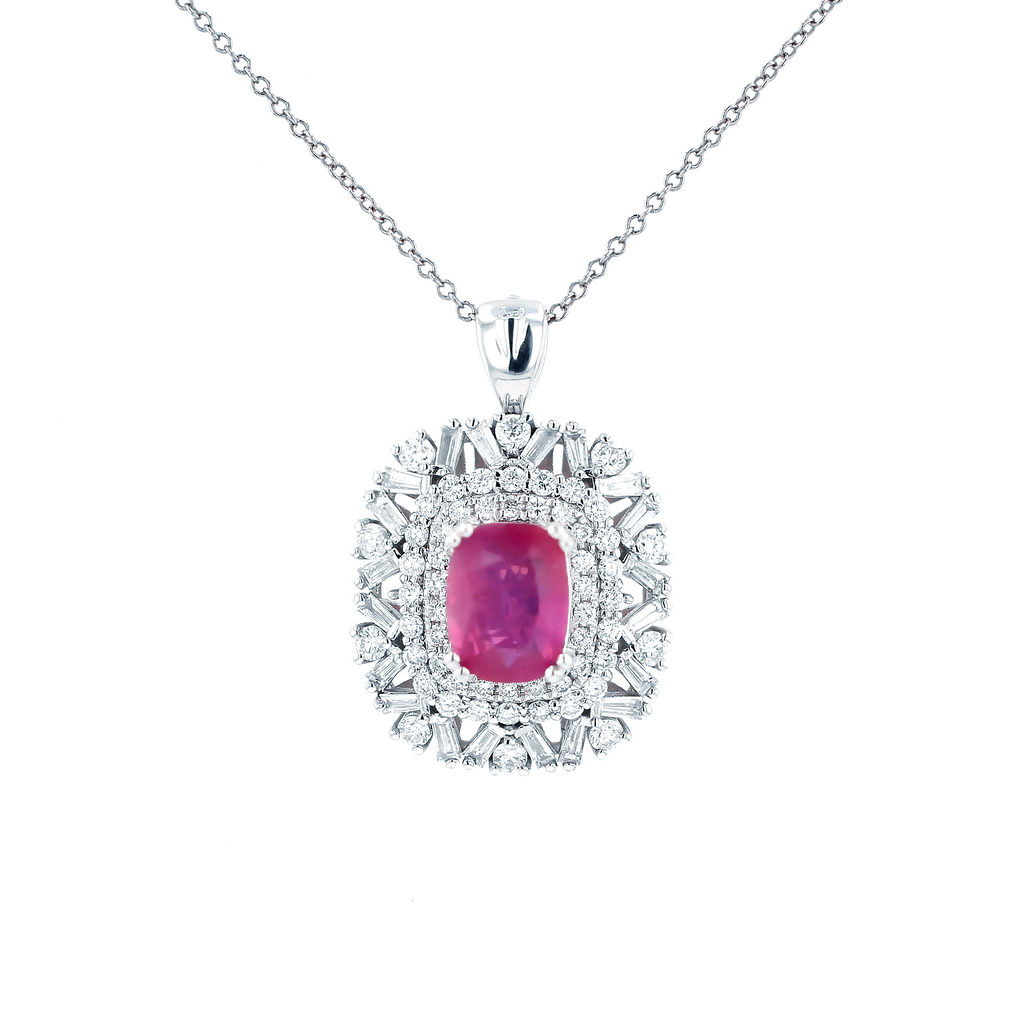 18KG Natural Unheated Pinkish Red Ruby Diamond Ring/ Pendant