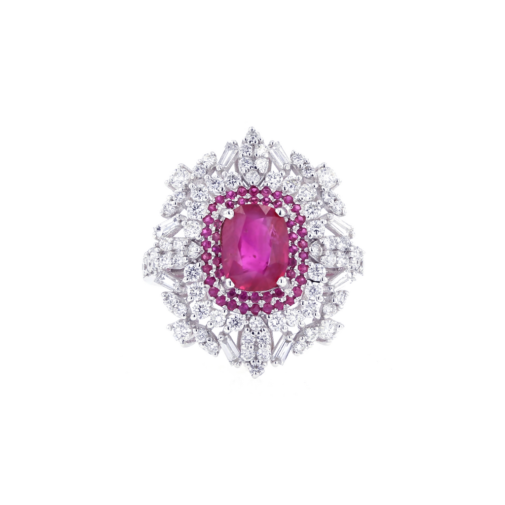 18KG Natural Unheated Pinkish Red Ruby Diamond Ring