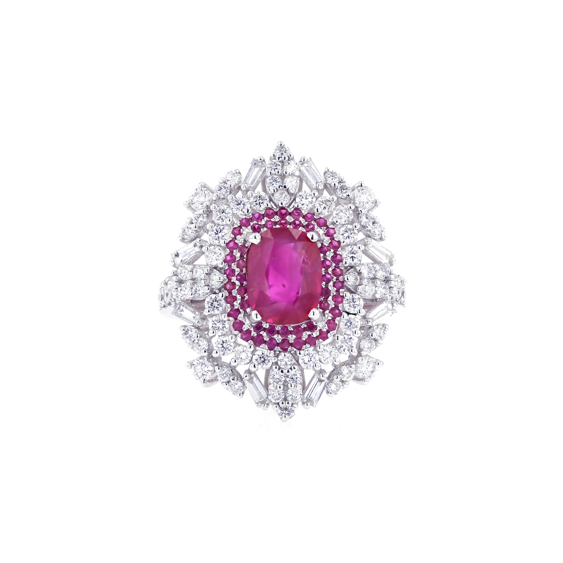 18KG Natural Unheated Pinkish Red Ruby Diamond Ring