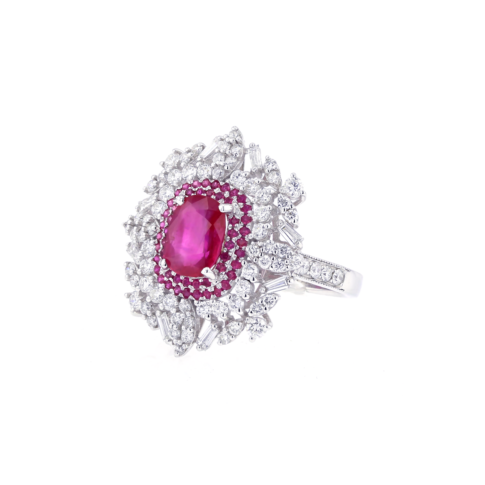 18KG Natural Unheated Pinkish Red Ruby Diamond Ring