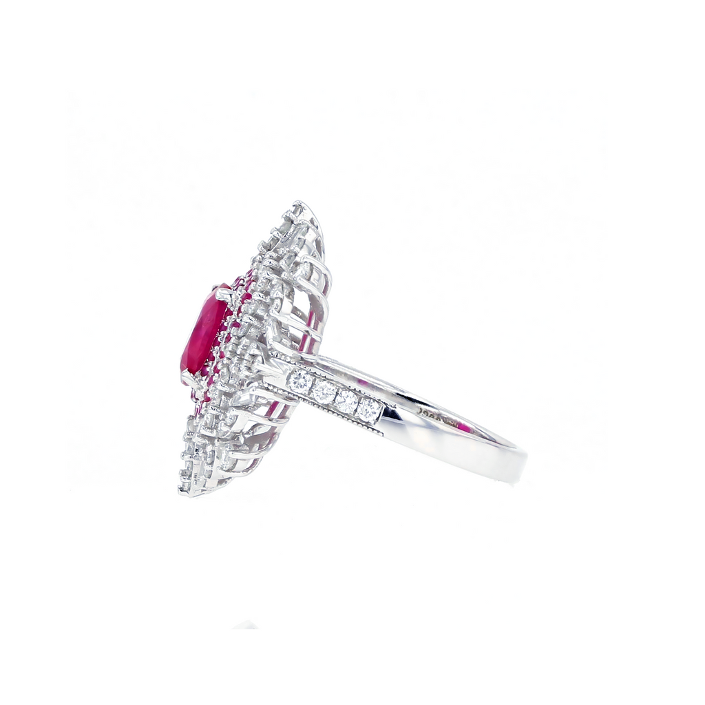 18KG Natural Unheated Pinkish Red Ruby Diamond Ring