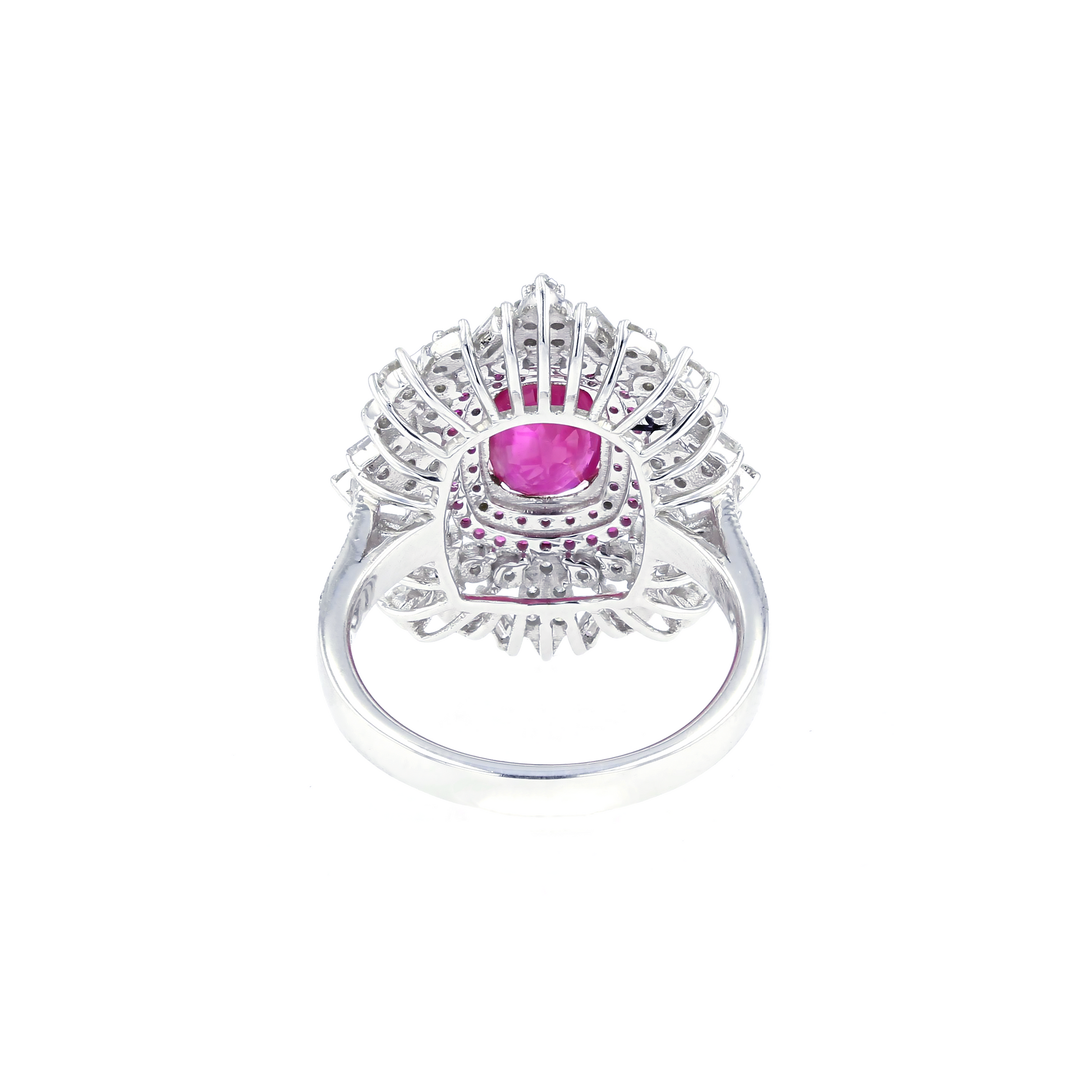 18KG Natural Unheated Pinkish Red Ruby Diamond Ring