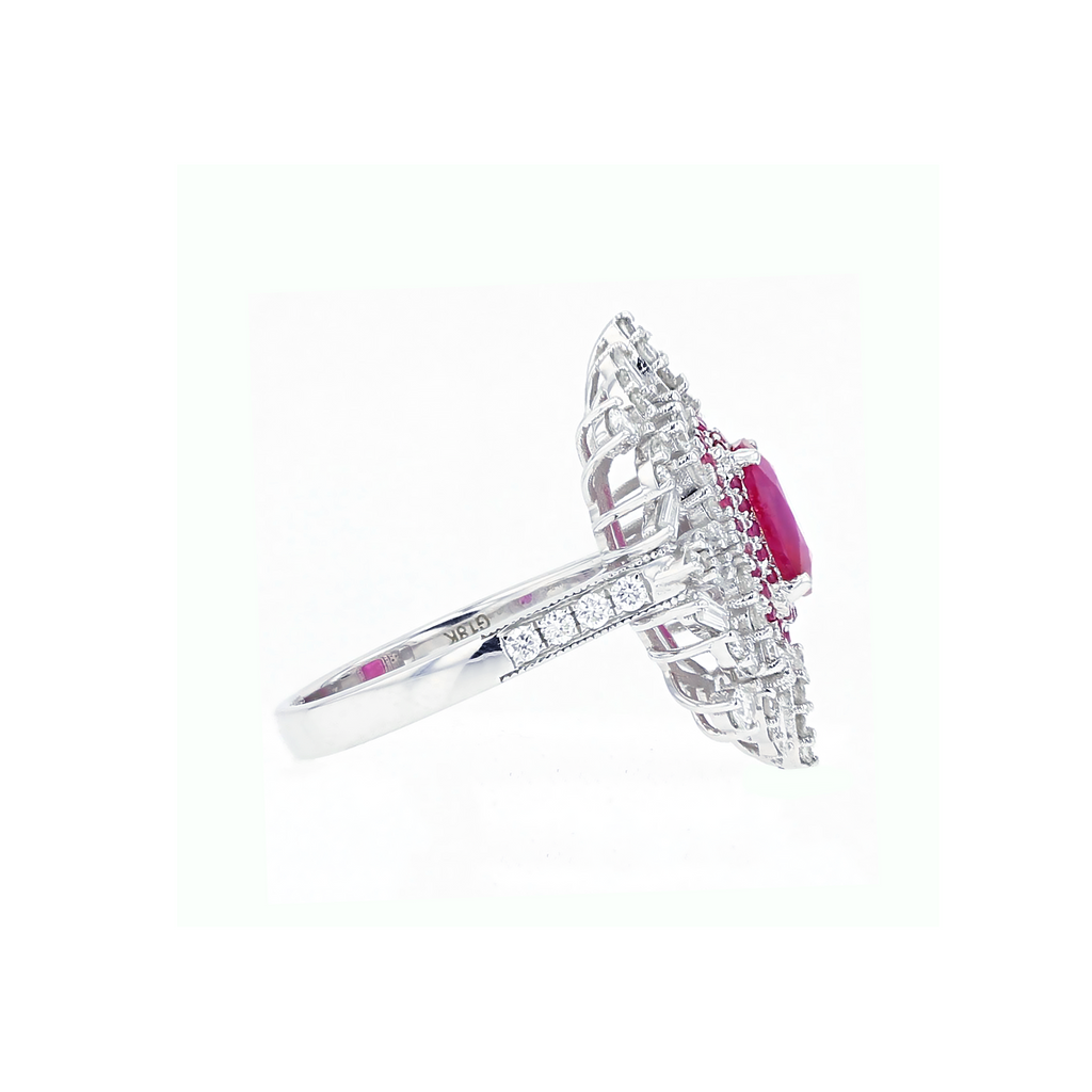 18KG Natural Unheated Pinkish Red Ruby Diamond Ring