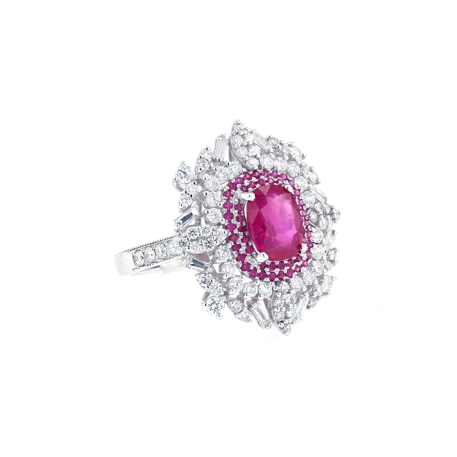 18KG Natural Unheated Pinkish Red Ruby Diamond Ring