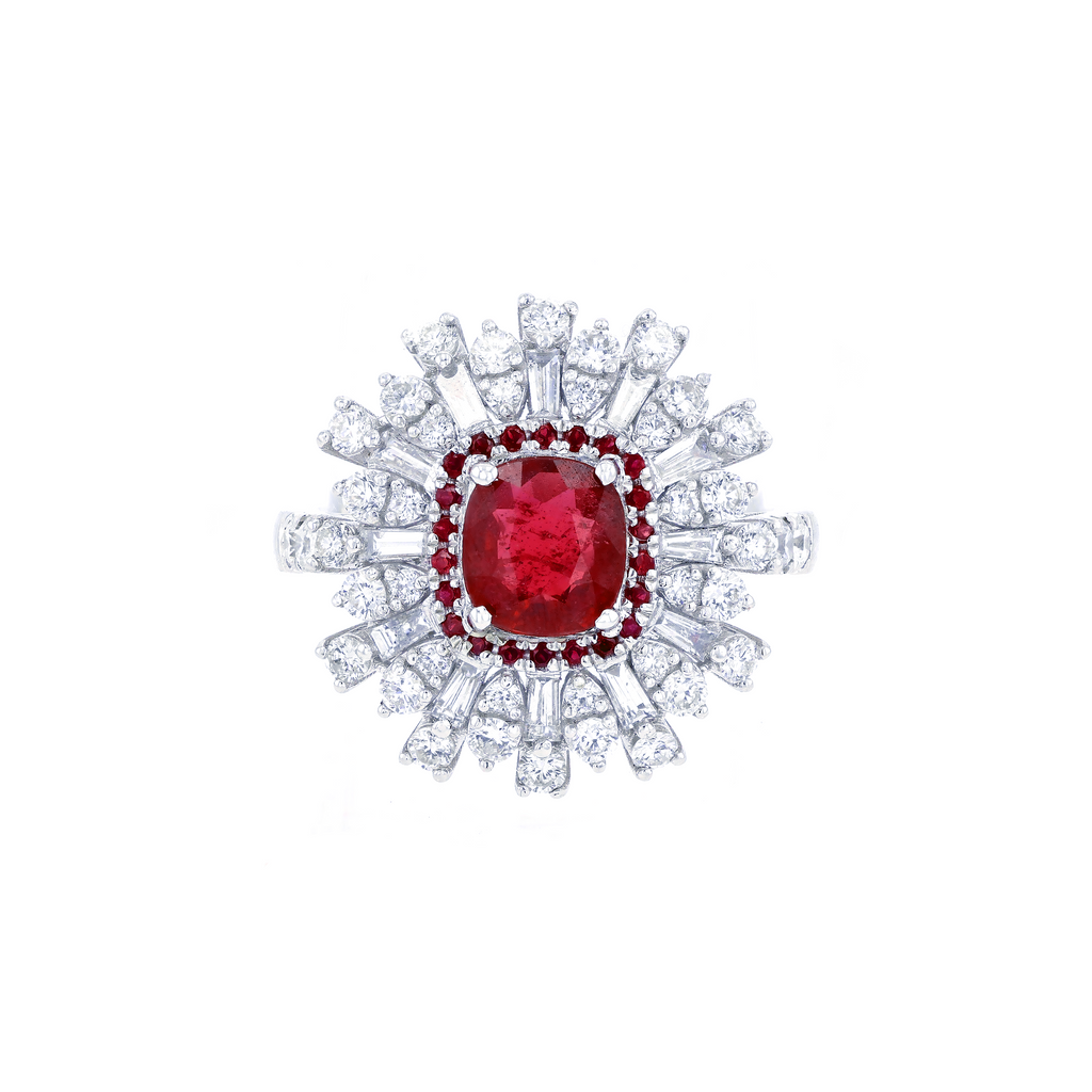 18KG Natural Unheated Red Ruby Diamond Ring