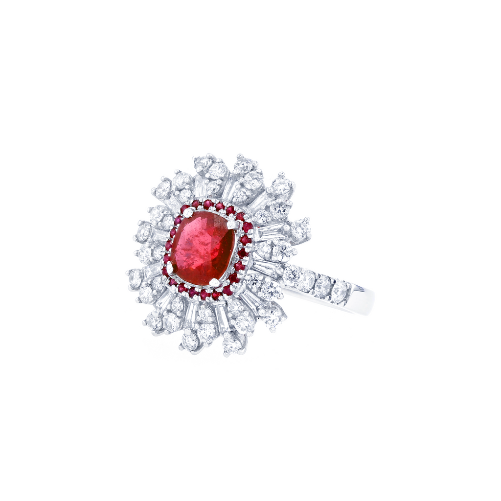 18KG Natural Unheated Red Ruby Diamond Ring