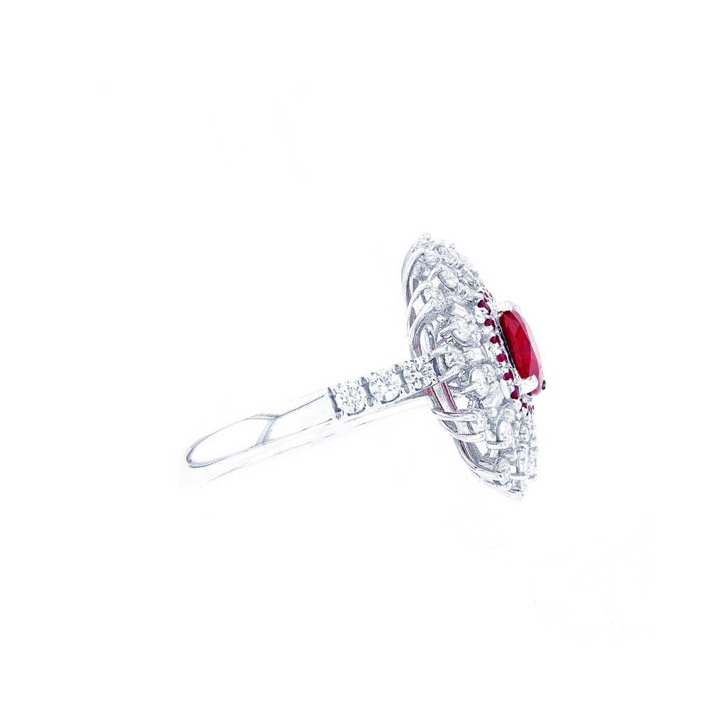 18KG Natural Unheated Red Ruby Diamond Ring
