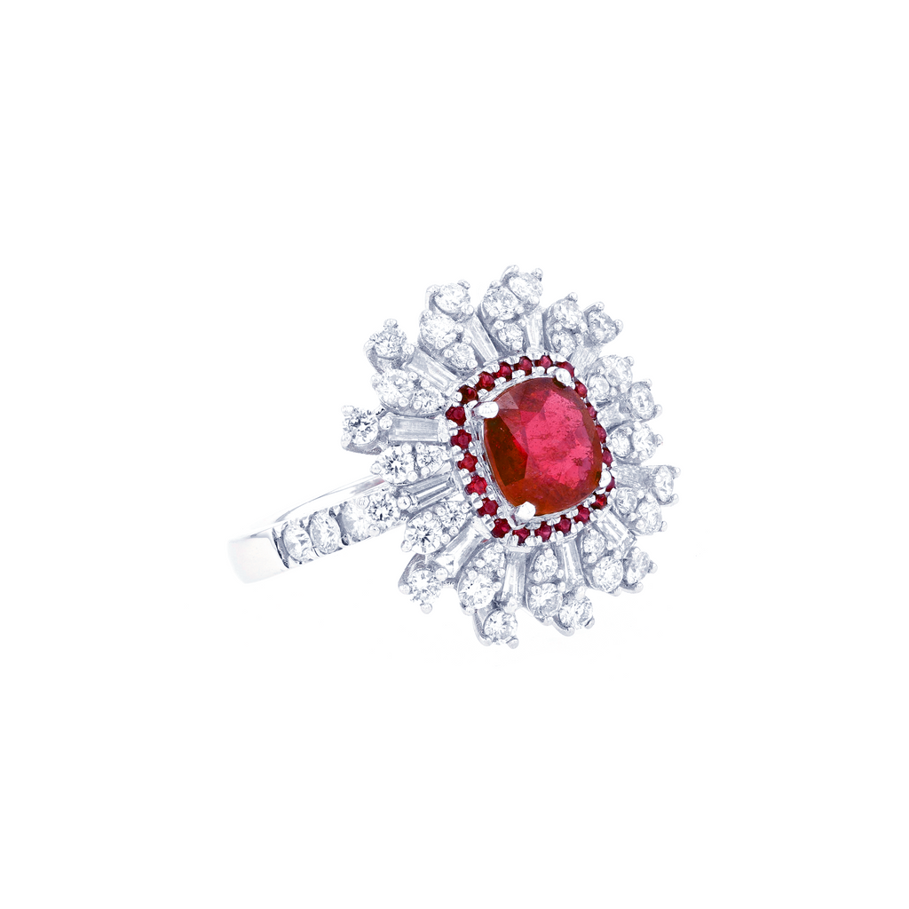 18KG Natural Unheated Red Ruby Diamond Ring