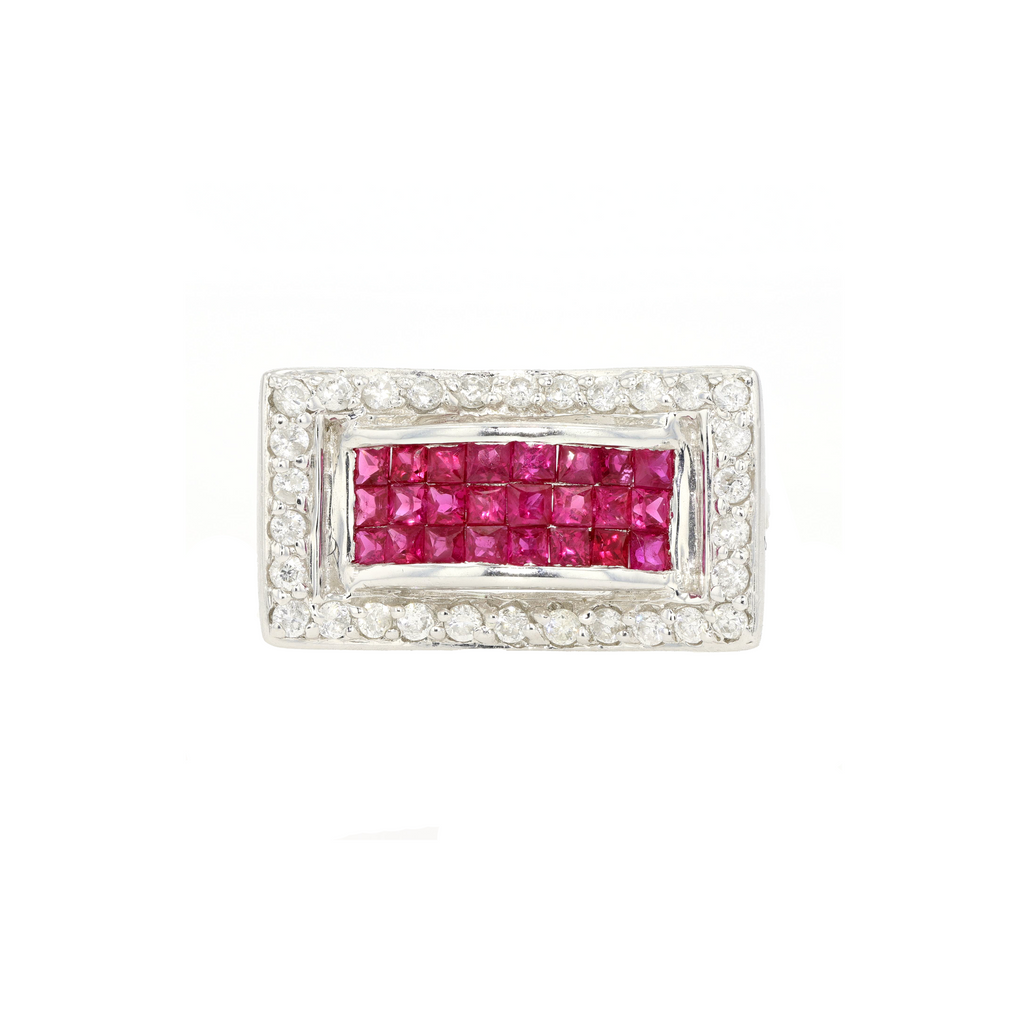 18KG Natural Red Ruby Diamond Ring